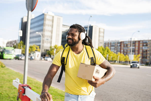 Courier running a city errand
