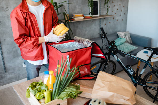 Food and groceries packed for delivery